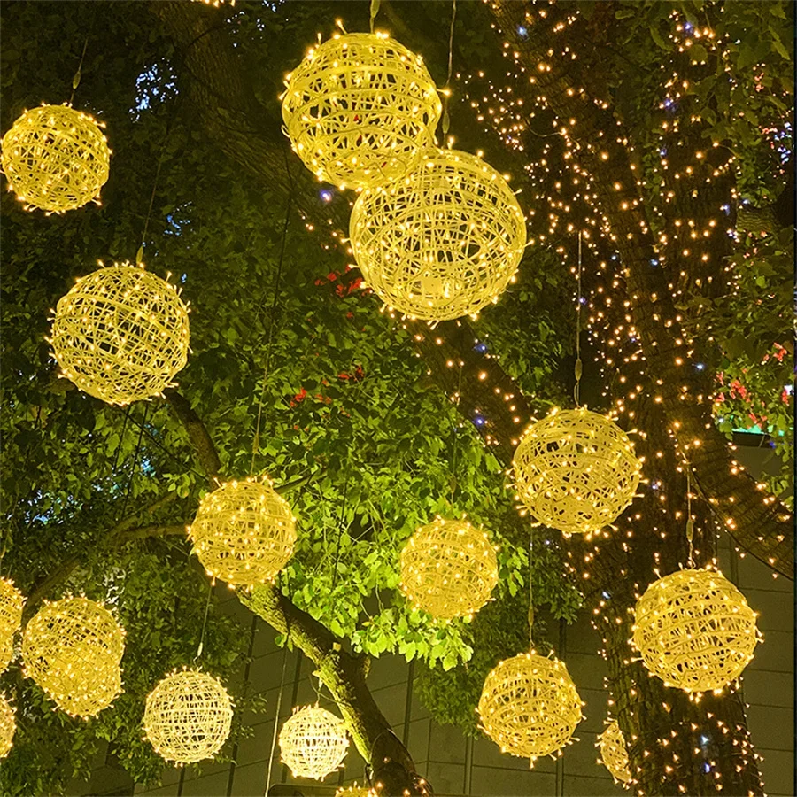 

1PC 20/30CM Big Globe Rattan Ball Tree Hanging Light Globe Ball Fairy Light Christmas Garland for Tree Holiday Wedding Decor