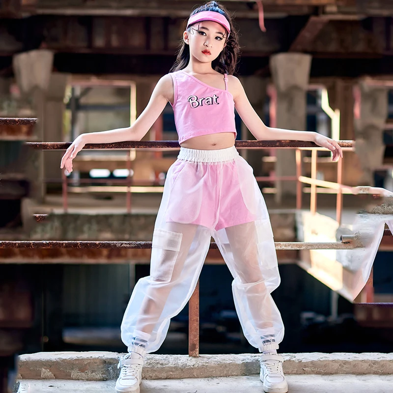 Nowe dzieci Jazz taniec nowoczesny kostium dla dzieci odzież Hip hopowa dla dziewczynek Streetwear kamizelka spodnie z siatką stroje odzież w stylu Rave DN11876