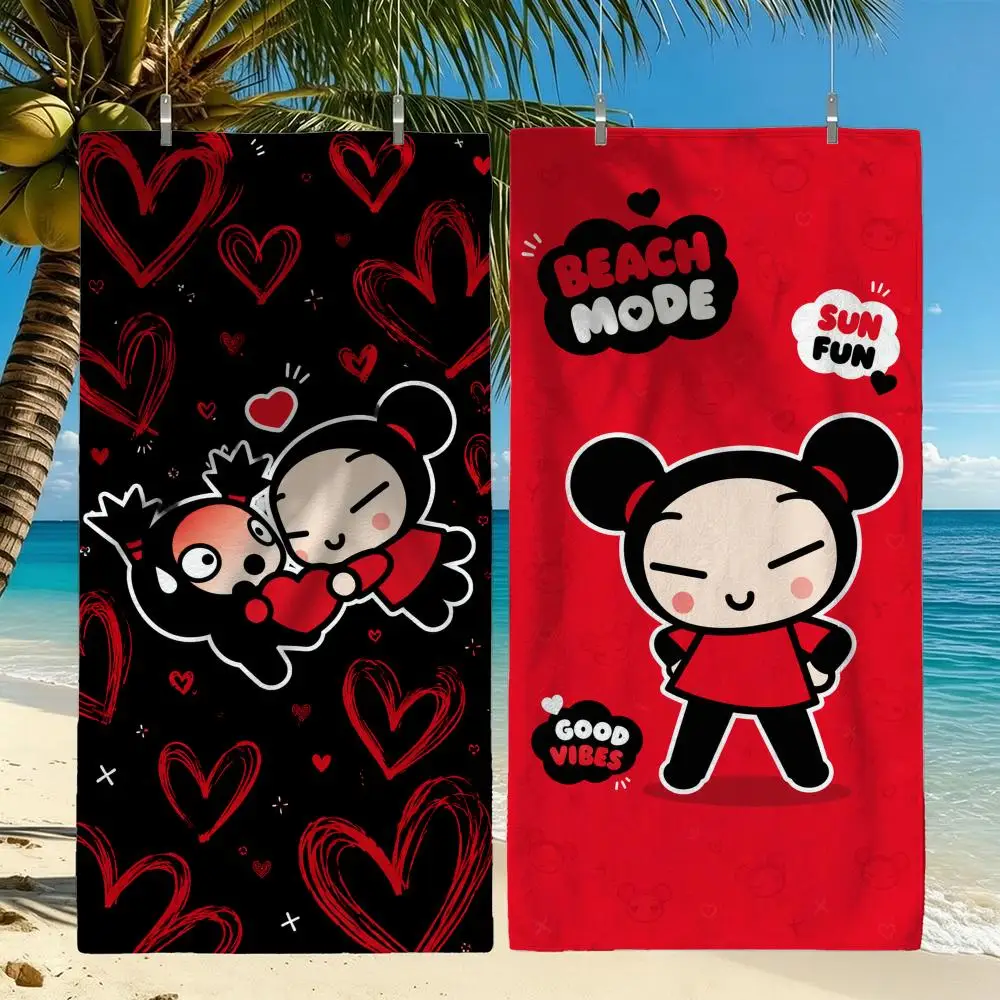 Animation P-Pucca Towel Towel Beach Towel Oversized Quick Dry Towel Absorbent Soft Swim BeachTowels for Men Women
