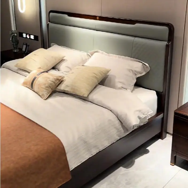 

New Chinese Ebony Bed Bedroom Double Bed Modern Simple Storage High Box Bed
