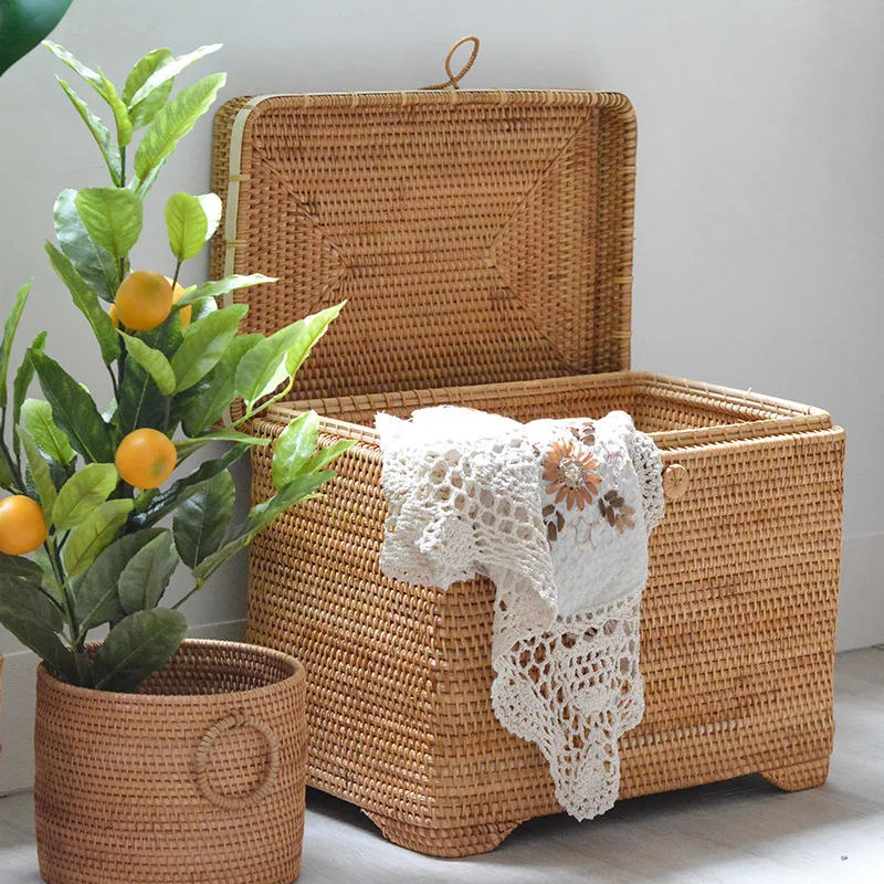 Nordic Vine Weaving Basket for Home, Large Storage Box for Clothes and Bedroom, Living Room and Household