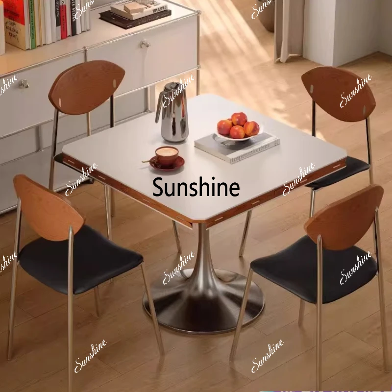 

Nordic square becomes round dual-purpose retro home solid wood rock slab dining table light luxury round table