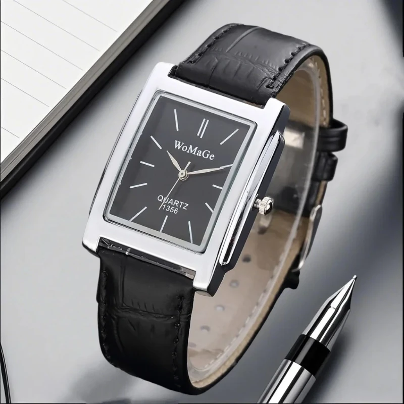Fashion Rectangle Men Watches Simple Style Leather Belt Quartz Wristwatches for Man Woman Casual Unique Male Clock Montre Homme