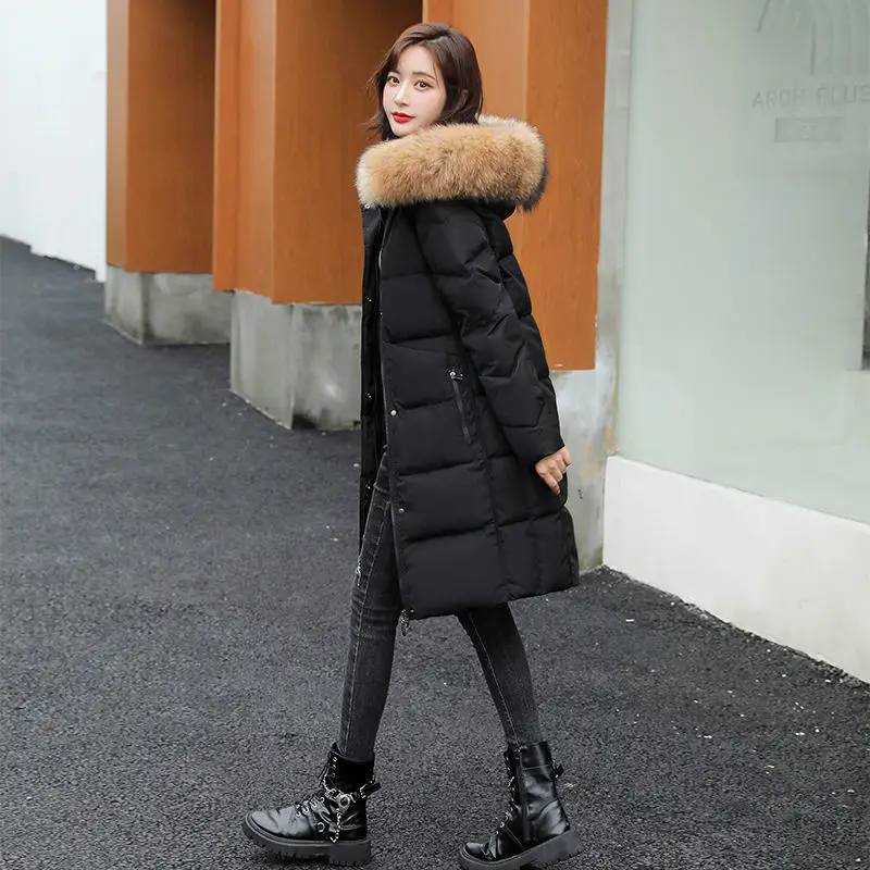 

Hat Detachable Women's Winter Long Warm Cotton-padded Jacket Korean Version Of Slim Big Fur Collar Padded Cotton-padded Jacket