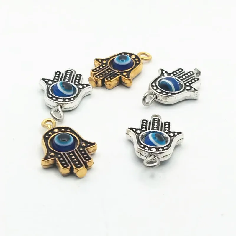 15Pcs/Lot Charms Hamsa Hand Scrollable Devil Eye 20x13mm Tibetan Pendants Antique Jewelry Making DIY Handmade Craft