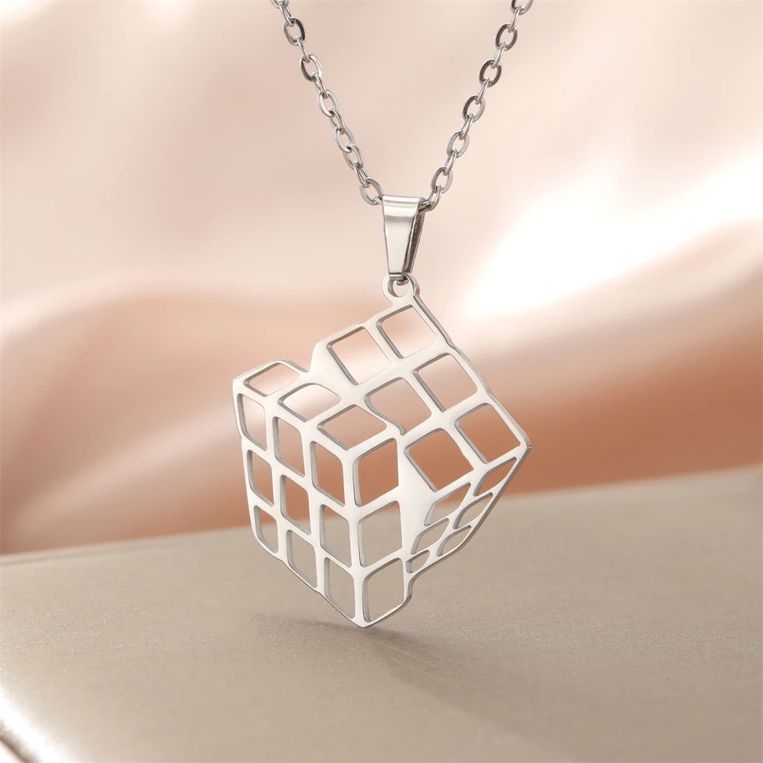 EUEAVAN Funny Magic Cube Necklace For Women Men Stainless Steel Fashion Charm Geometry Pendant Chain Game Party Jewelry Gifts