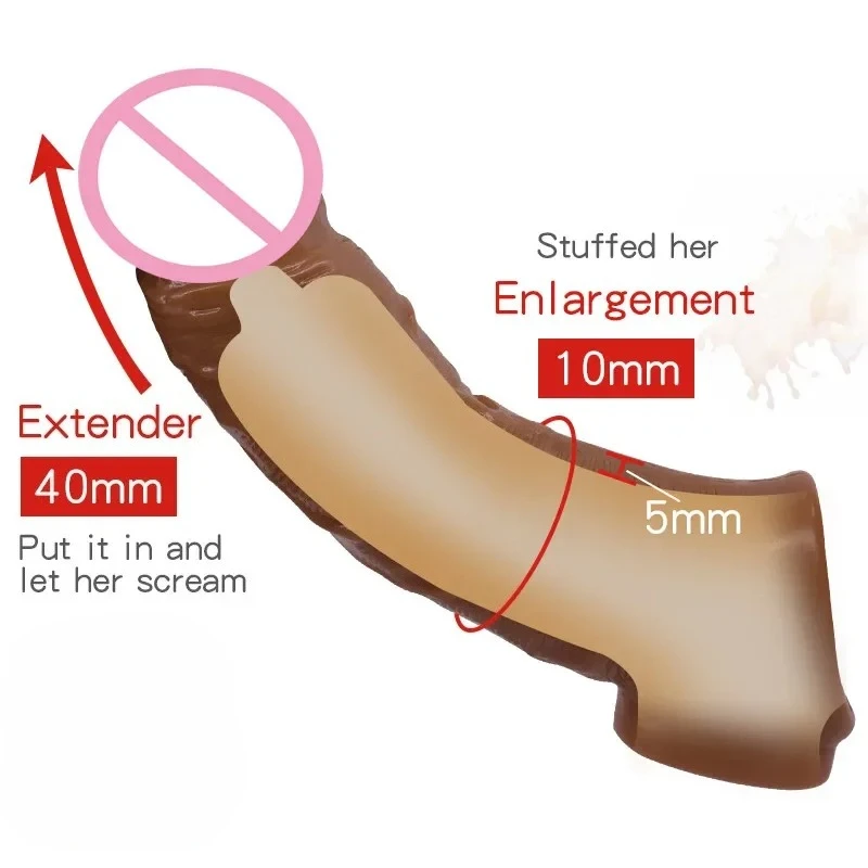 Reusable Silicone Condom Enlargement Penis Sleeve Extender Enhancer Penis Cocks Cover Adult Sex Toys For Men Sexual Tools