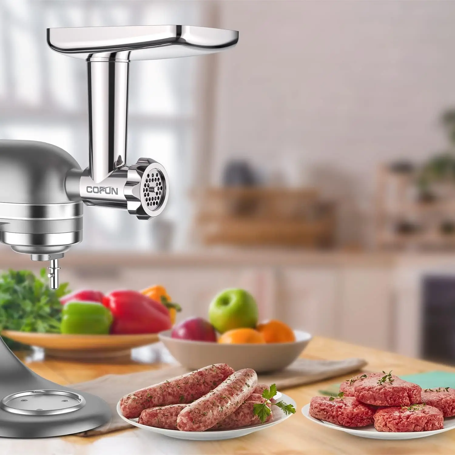 Stainless Steel Dishwasher safety Meat Grinder Attachment for Kitchenaid Mixer, Kitchenaid Meat Grinder with 3 Sausage Stuffer