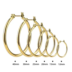 12-40mm 6 Sizes Gold Color Stainless Steel Circle Hoop Earrings for Women Simple Large Small Ear Buckle Hoops Punk Rock Jewelry