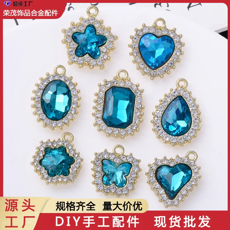 

100 piece set of jewelry Hot-selling lake blue series full of crystal oval love water drop pendant fashion jewelry accessories