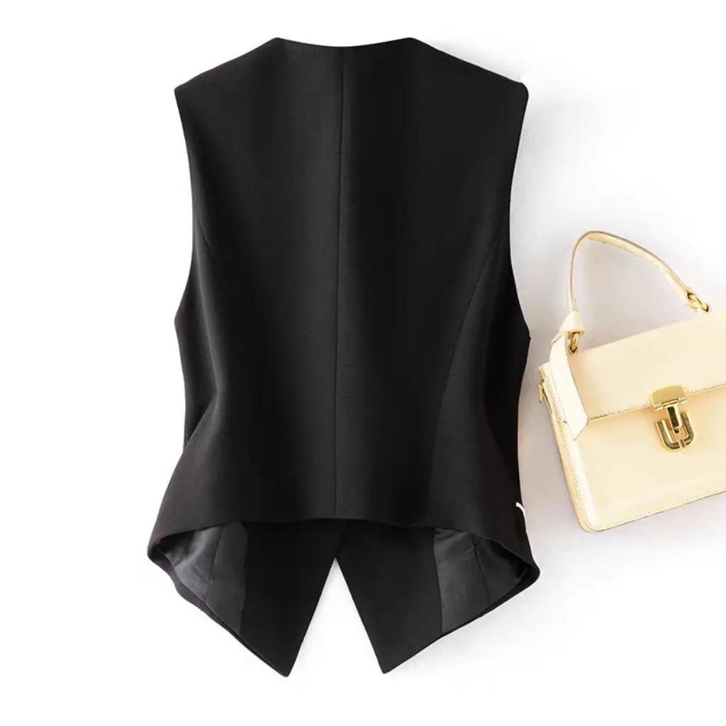 

Women's Black Old Money Style Sleeveless Suit Vest High-Class Temperament Waistcoat Spring Autumn New Jacket for Ladies