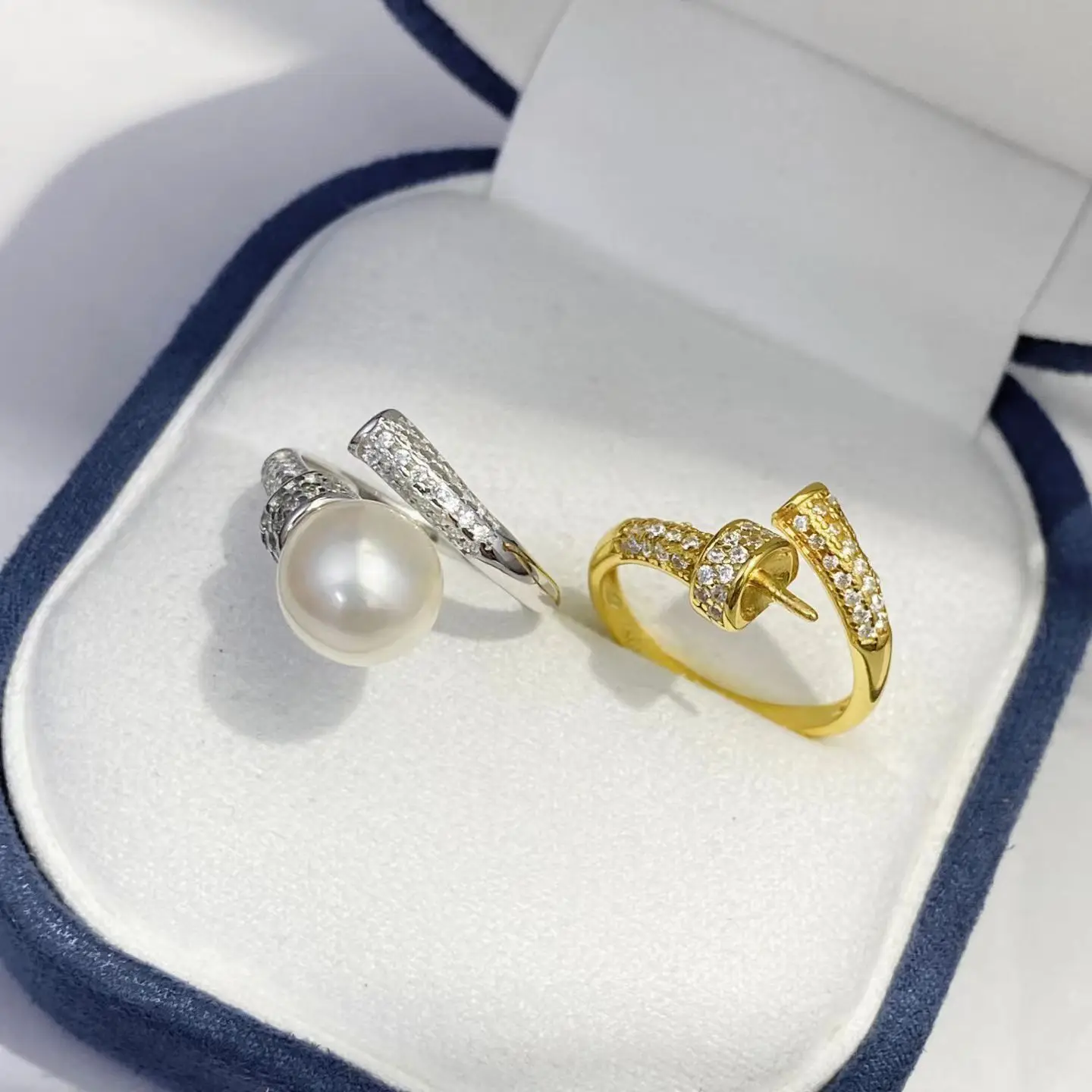 S925 Sterling Silver Adjustable Ring Mount Settings Findings Mountings Accessory Parts for 9-10mm Pearls
