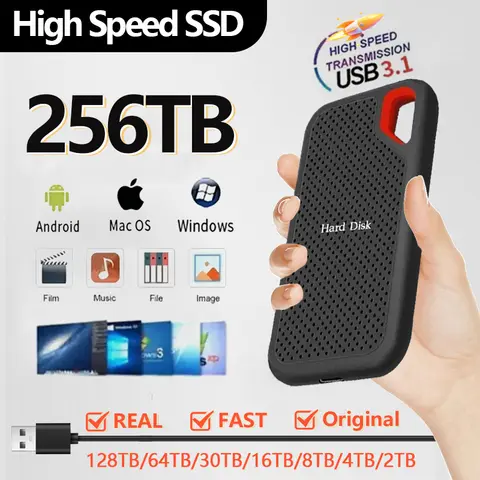Real External Hard Drive 128TB Portable SSD High Speed 1TB Hard Disk USB 3.1 Type-C Original Storage Device for Laptop/PC/Phone