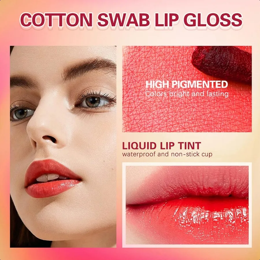 Tampone di cotone per tinta labbra 20 pezzi Tampone di cotone antiaderente impermeabile Rossetto a lunga durata Punta Q Tinta per labbra Macchia Prodotti per il trucco delle labbra carini
