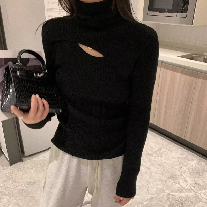 Sweaters Woman Slim All-match Streetwear Hollow Out Long Sleeve European Style Hotsweet Harajuku Y2k Knitwear Trendy Autumn New