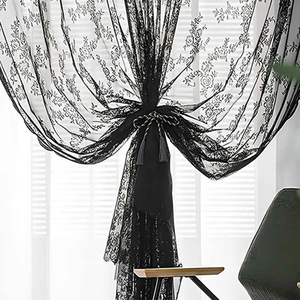 Beautiful Lace Curtain Green Lace Curtain Easy Installation Floral Motif Natural Daylight Versatile Use Privacy Protection