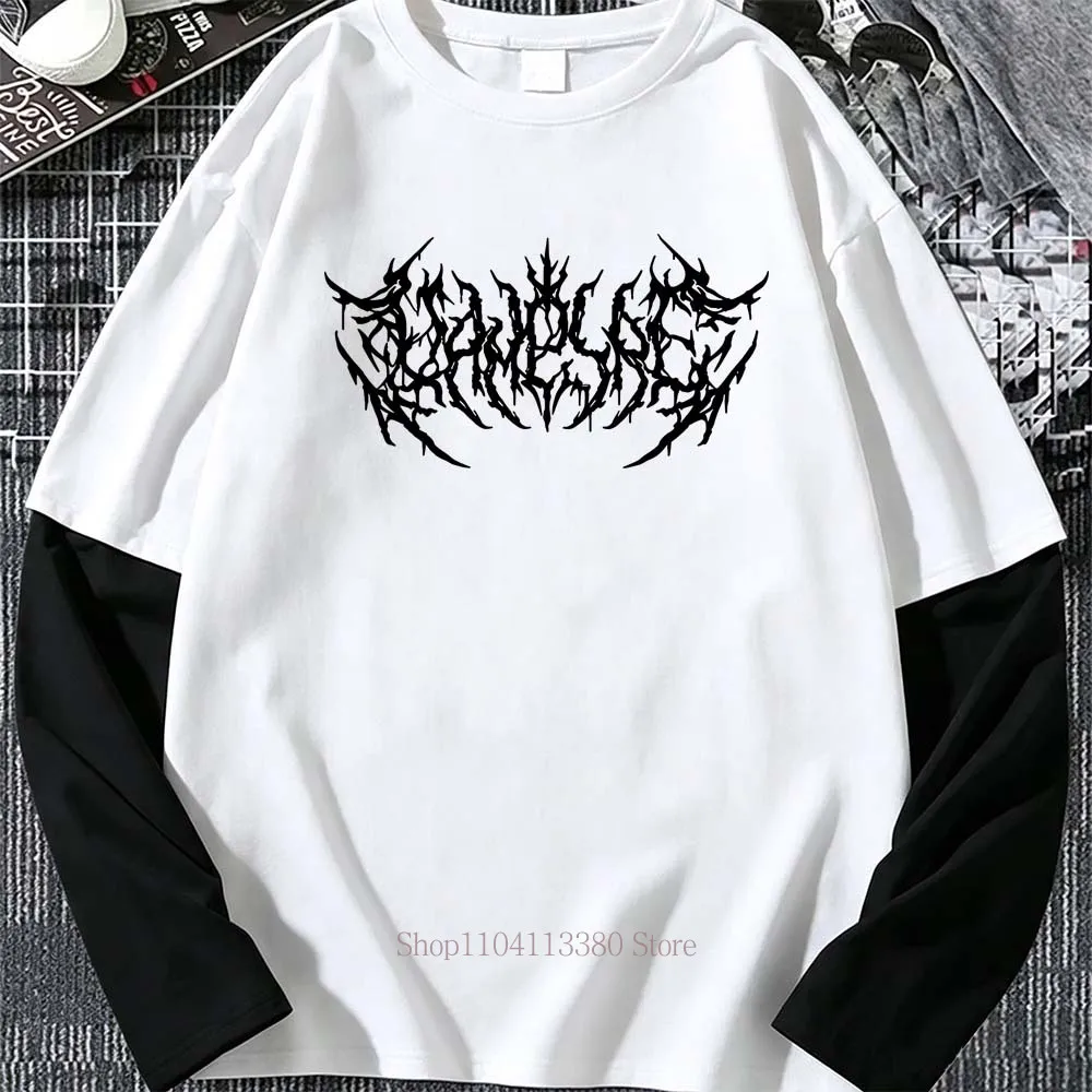 Herren Y2K Print Grafik Fake Two Langarm-T-Shirts Mode Gothic Retro Lässig Lose Fake Two Langarm-T-Shirt – Detail 7