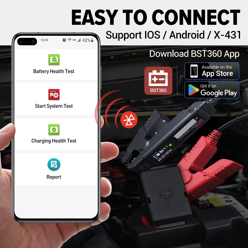 LAUNCH BST360 Car Battery tester Analysis 6V12V 2000CCA Voltage Battery Test Clip Charging Load tool for Android IOS X431