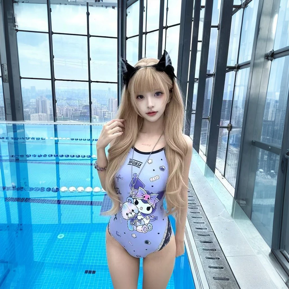 

Новый женский слитный купальник Kuromi 2026 года, с милым мультяшным принтом, облегающий, с высокой талией, комплект для пляжных вечеринок и бассейнов
