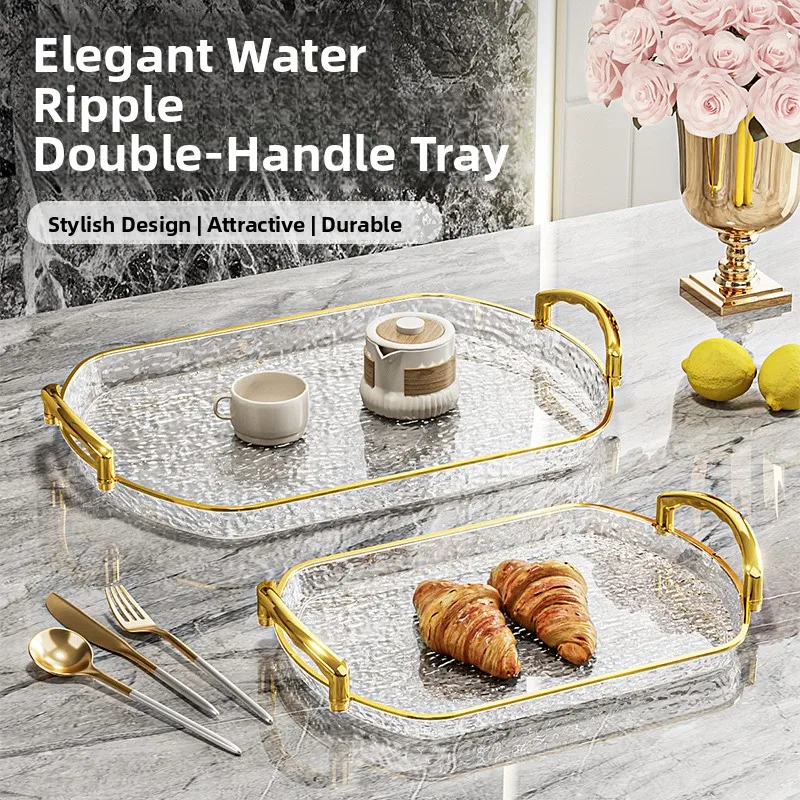 

Ele Double-Eared Tray Hotel Sle Fruit Cup Storage Tray Oval aped Home Living Room Tea Set Sna Tray Plastic Material