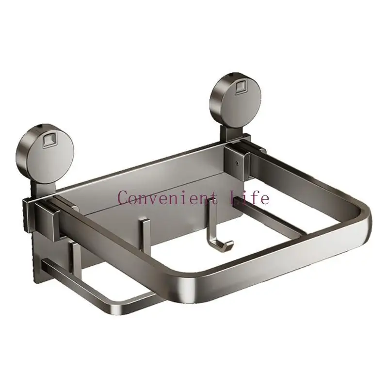 رف مناشف قابل للطي L1EE مع منظمات مثبتة على الحائط لأكواب الشفط للاستخدام متعدد الوظائف في الحمام والمطبخ والشرفة