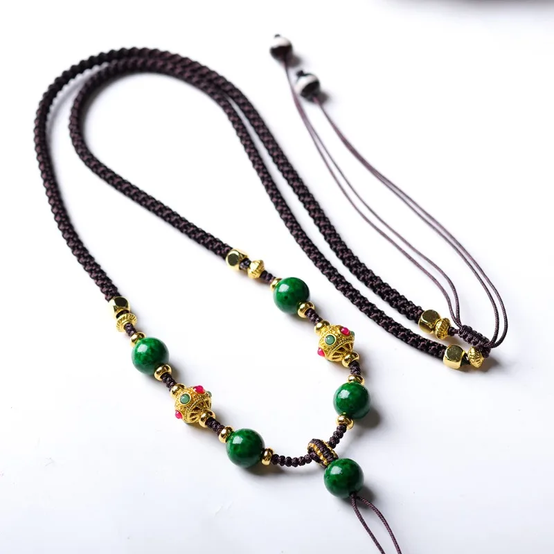Hand Woven Green Agate Universal Pendant Cord New Chinese Ethnic Style Necklace for Women Gifts