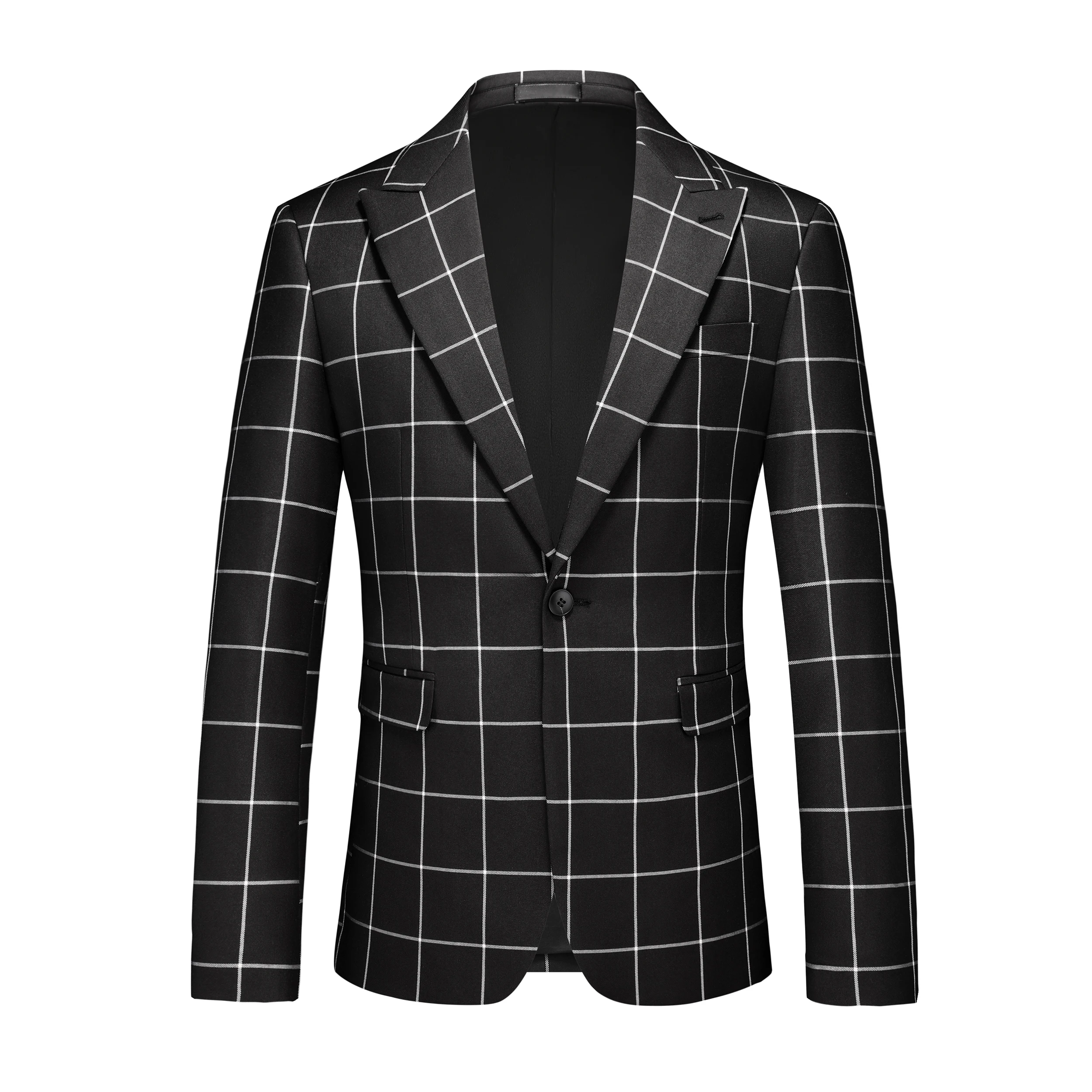 

4Colors Men Plaid Blazer Jackets Fashion One Button Slim Fit Men's Blazers Business Formal Wear Suits Coat Man Clothing Big Size