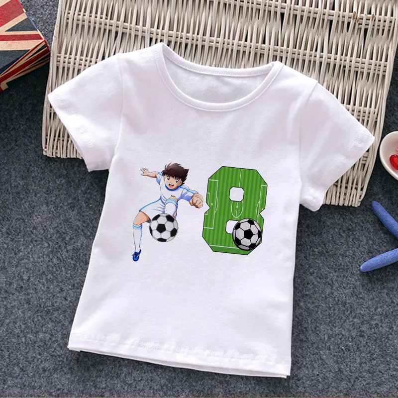 Boys\' football digital printed children\'s clothing white short sleeved boys\' top 1-9 years old casual trend round neck T-shirt