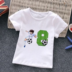 Boys' football digital printed children's clothing white short sleeved boys' top 1-9 years old casual trend round neck T-shirt