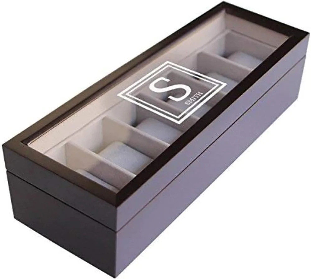 6-Slot Solid Wood Watch Box with Glass Top, Magnetic Closure & Pillow Stands - Watch Organizer Display Case for Men, Gift for Him, Espresso view 4