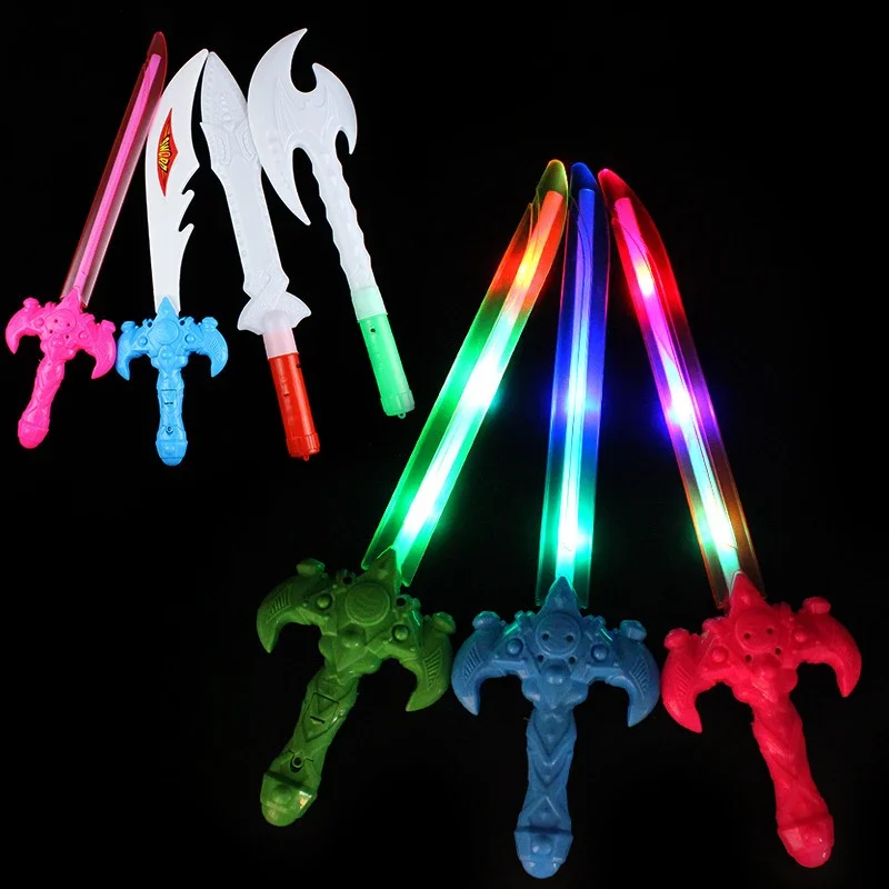 Children Luminous Sword Toys Boy LED Coloured Lights Axe Wolf Fang Stick Creativity Funny Kids Birthday Gift Glow Party Supplies