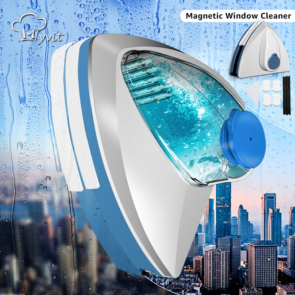 Magnetic Window Cleaner Brush Double Sided Magnetic Glass Window Cleaning Tool Automatic Water Discharge Wiper for High Windows