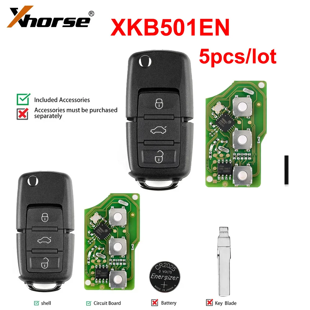 

5pcs/Lot Xhorse VVDI2 Wire Remote XKB501EN Key for Volkswagen B5 Type 3 Buttons for VVDI Key Tool