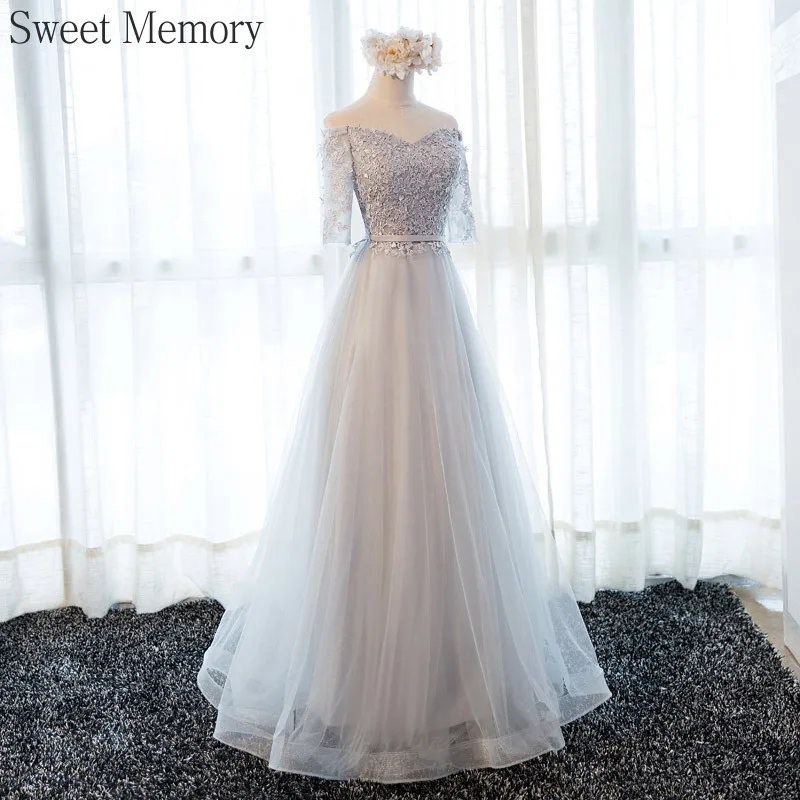 O147 Sweet Memory สีชมพูสีเทาชุดราตรีตาข่ายลูกไม้ Tulle ยาวหรูหรา 2025 คนดัง Bespoke โอกาสคริสต์มาสอย่างเป็นทางการ