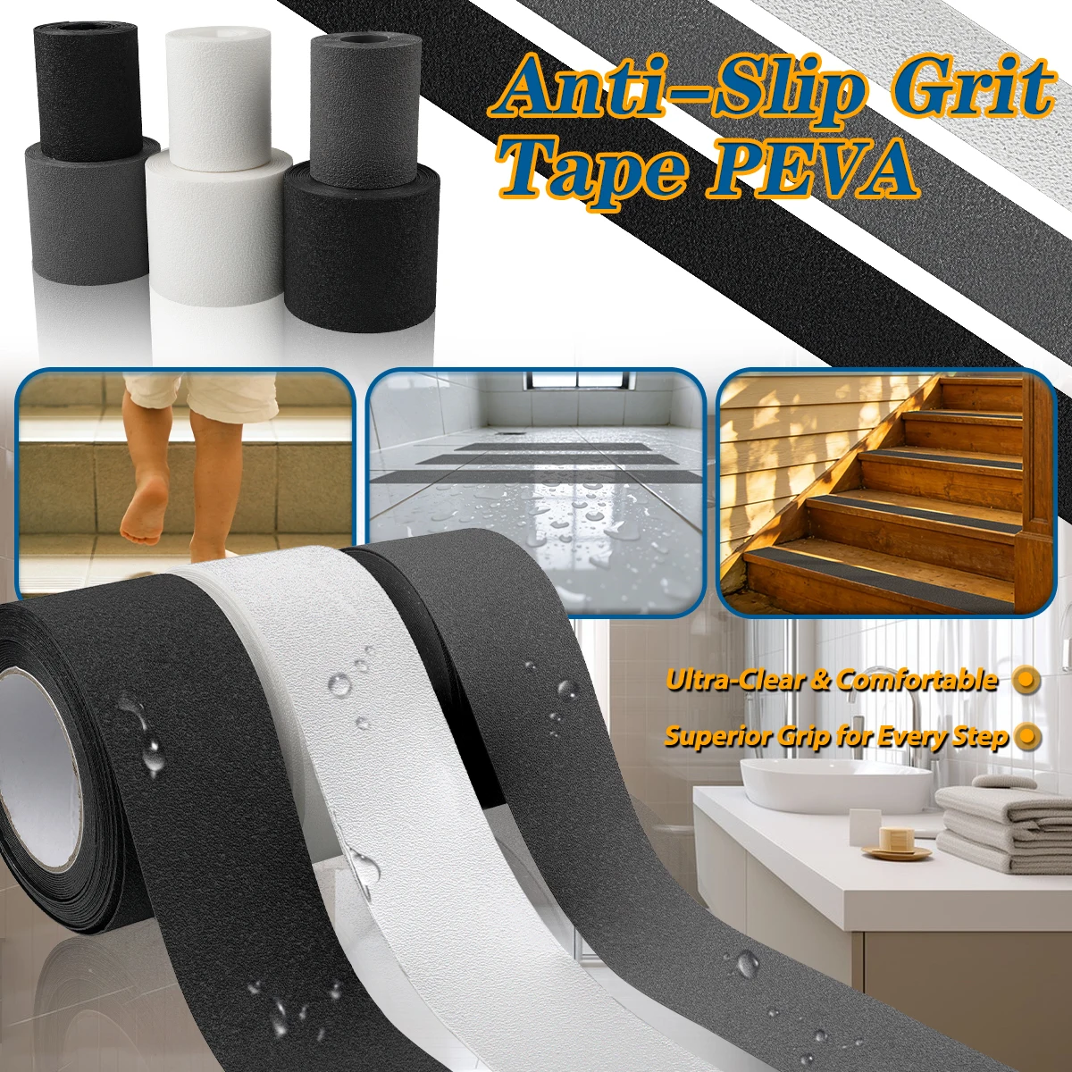 

PEVA Bathroom Anti Slip Tape Wear-Resistant Waterproof Suitable Indoor Outdoor Stairs Bathtubs Swim Pool Anti Slip Safety Tape