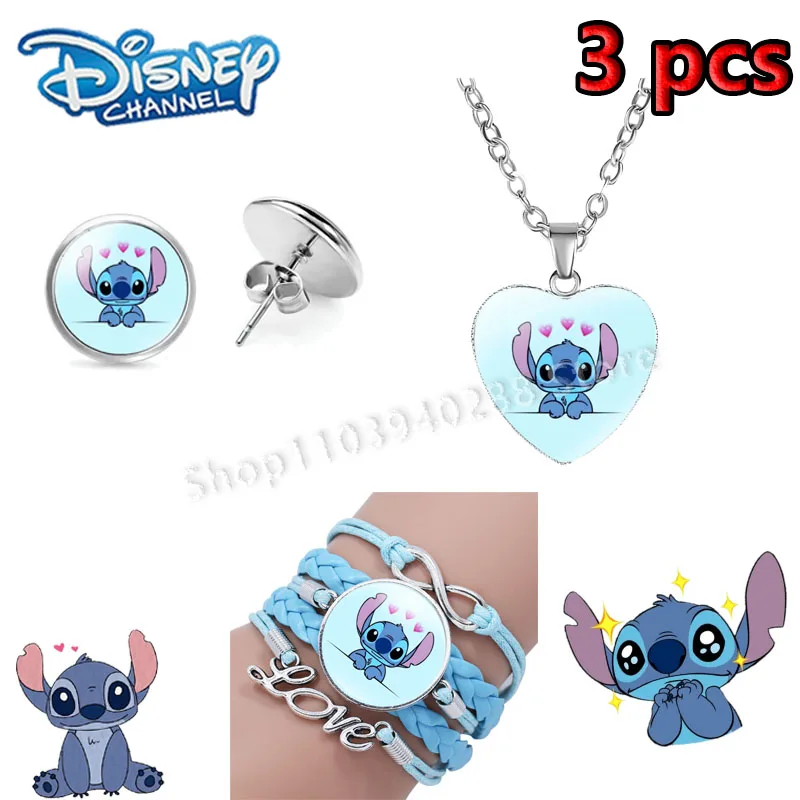 1set Disney Lilo & Stitch Necklace Bracelet Cartoon Anime Cute Charms Jewelry Accessories for Kids Women Christmas Party Gifts