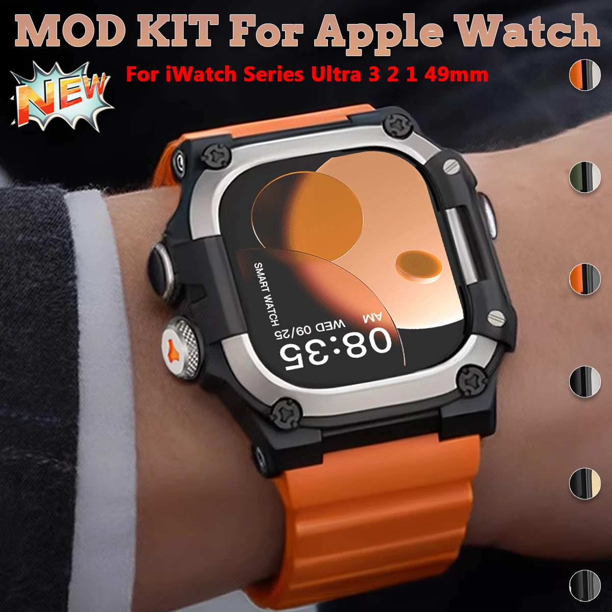 

Мод-комплект для Apple Watch Ultra 3 2 49 мм: защитный чехол из ТПУ и металла + силиконовый ремешок, противоударный спортивный ремешок для часов, чехол для iWatch