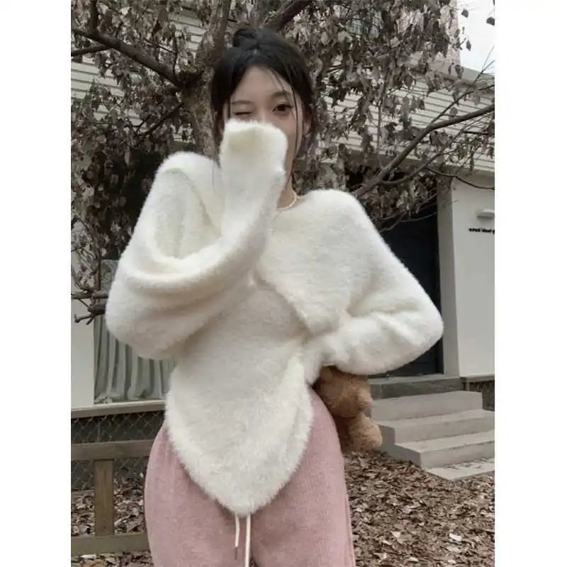 

Sweaters Jumpers Pullovers Women Pullover O Neck Patch Pocket Coffee Tassels Weekend Lazy Lounging Functional Practical Y2k Top