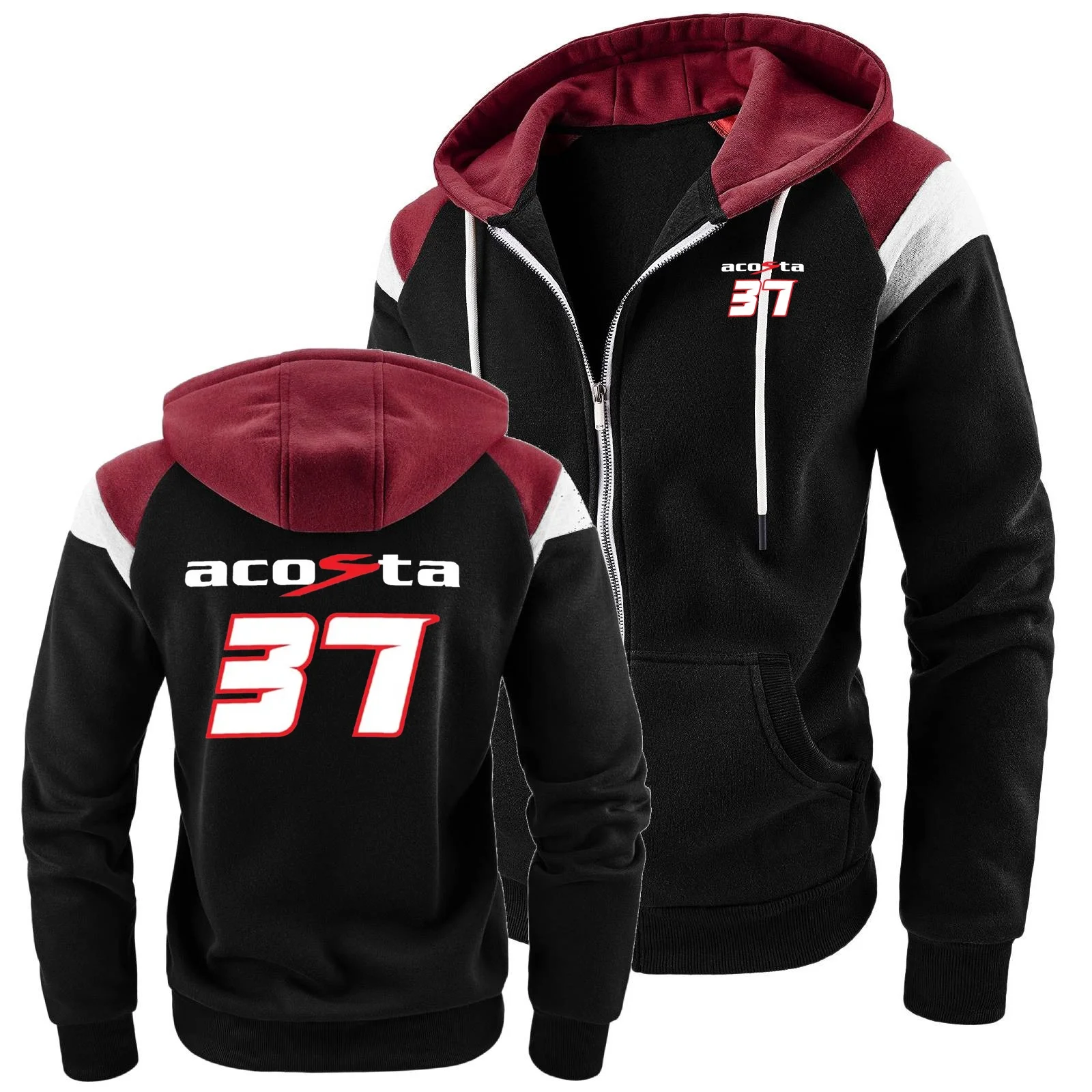 الرجال بلوزات دراجة نارية متسابق سباق بيدرو أكوستا 37 ركوب رجل هوديس سترة كتلة التباين رياضية الصوف معطف مقنع