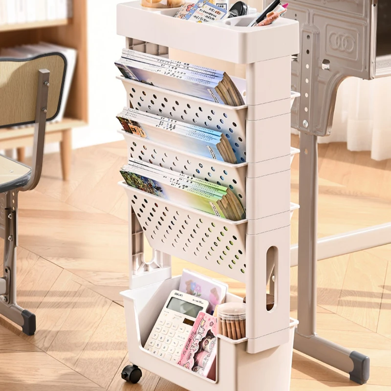 Simple Mobile Versatile Storage Rack on Wheels for Books Documents Home Office Classroom Flexible Moving Shelf