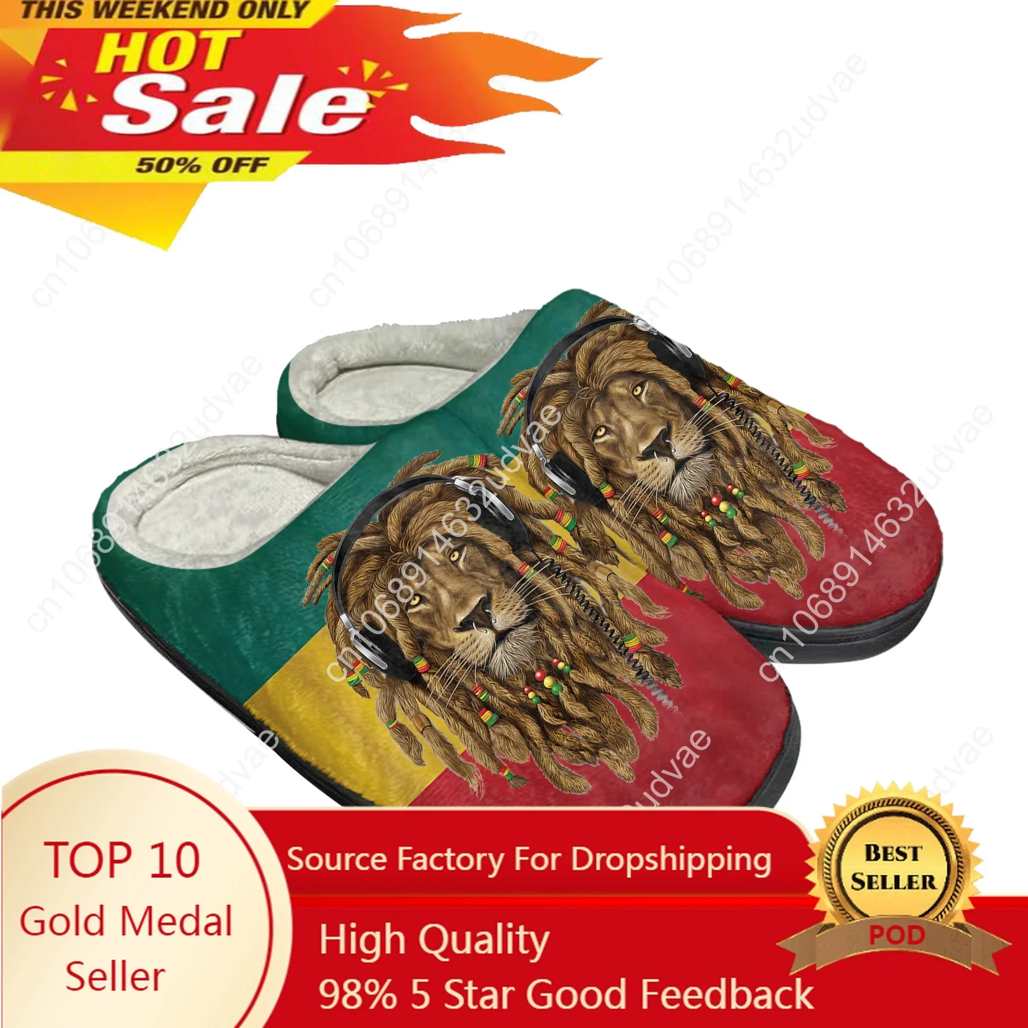 

Reggae Rastafarian Rasta Rastafari Lion Of Judah Home Cotton Custom Slippers Sandals Plush Mens Womens Casual Keep Warm Shoes