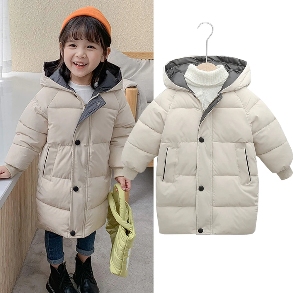 

Winter Hooded Down Jacket Mid-length Unisex Casual Children's Coat Outwear Fashion Korea Style Overalls Solid Loose Coat 2025