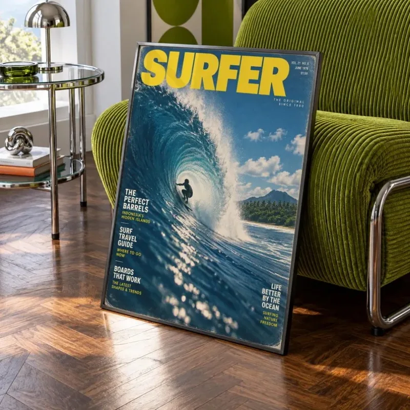 Retro Beach Surfer Magazine Poster Vintage Hawaii Ocean Surfing Barrel Wave Photography Canvas Painting Wall Art Room Home Decor