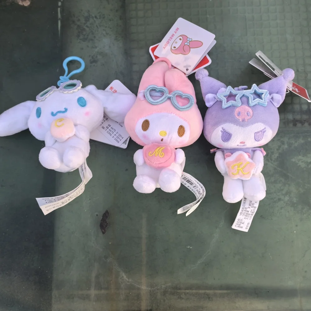 Sanrio Kuromi Melody Cinnamoroll Cartoon Plush Pendant Kawaii Stuffed Keyrings Girls Backpack Bag Car Room Plush Keychains