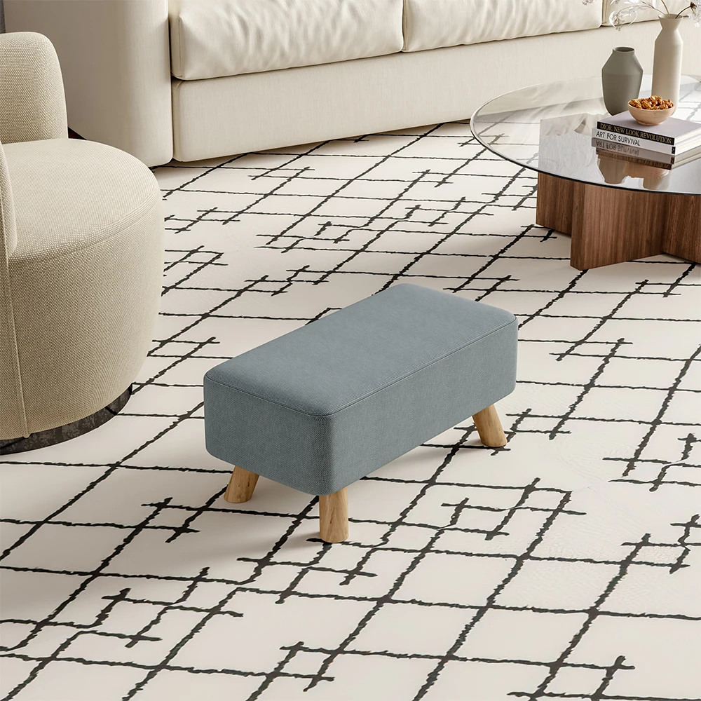 Grey Rectangular Tofu-shaped Household Multifunctional Footrest with Solid Wooden Legs