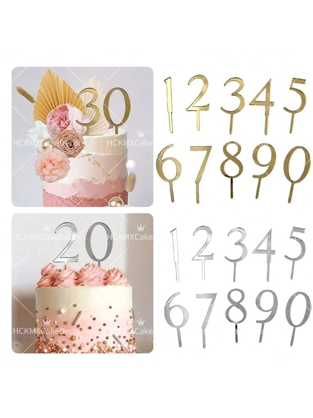 10 Stück/1 Set Gold Silber Acryl Nummer 0-9 Tortendekoration für Geburtstag Hochzeit Jubiläum Party Kuchen-Deko Zubehör – Detail 2
