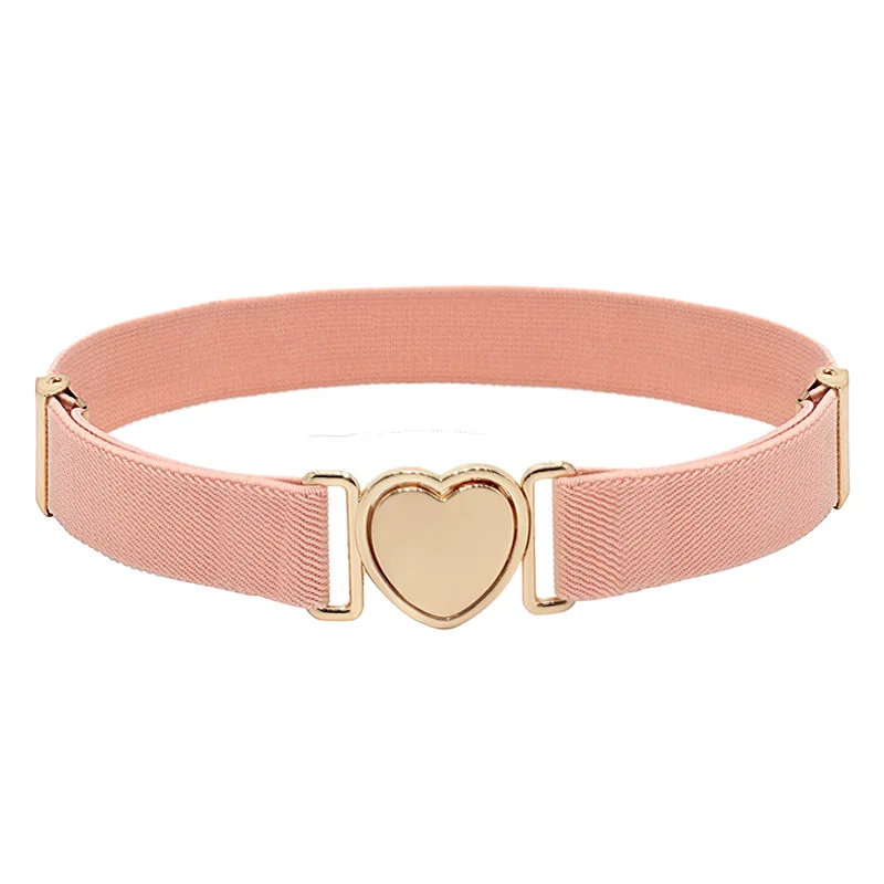 1PCS Adjustable Stretch Waistbands Boys Girls Belt Love Heart Shape Buckle Solid Color Wide Leisure Elastic Waist Belt