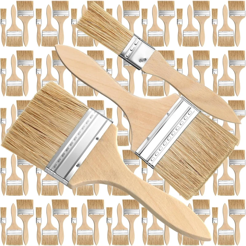12Pcs Paint Brushes Bulk, Natural Bristle Chip Brushes with Wooden Handle, Flat Art Applicators for Wall, Furniture, Fences