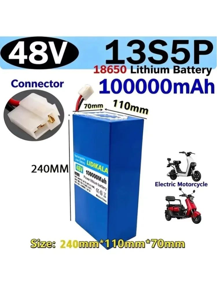 48V 100Ah 13S5P 18650 Li-Ionen-Akku, mit integriertem BMS, wiederaufladbarer Akku für Elektroroller und Citycoco.