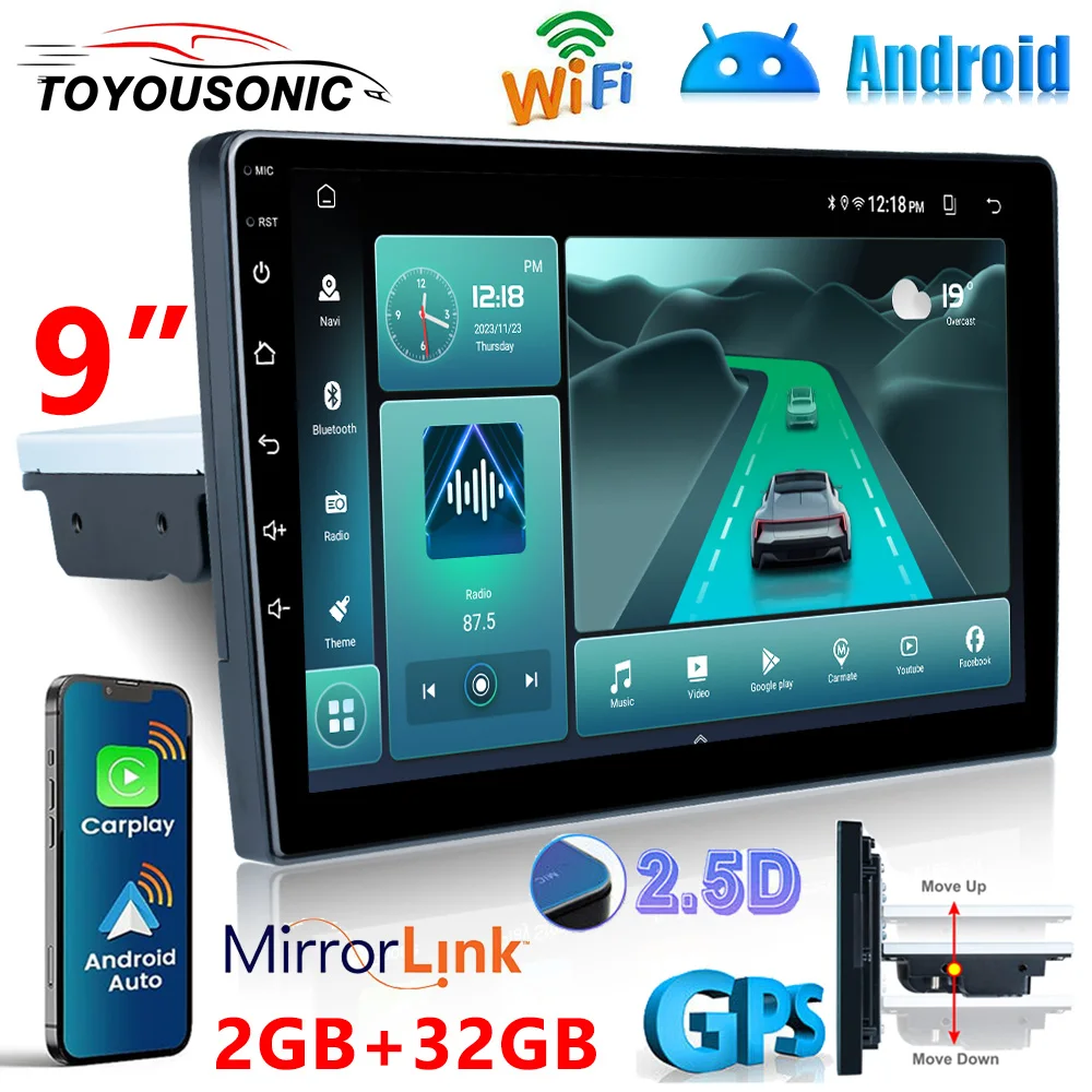 

TOYOUSONIC 1 Din 9Inch Universal Car Radio Wireless Carplay Android Auto GPS Navigator Multimedia Player Wi-Fi FM BT Car Stereo